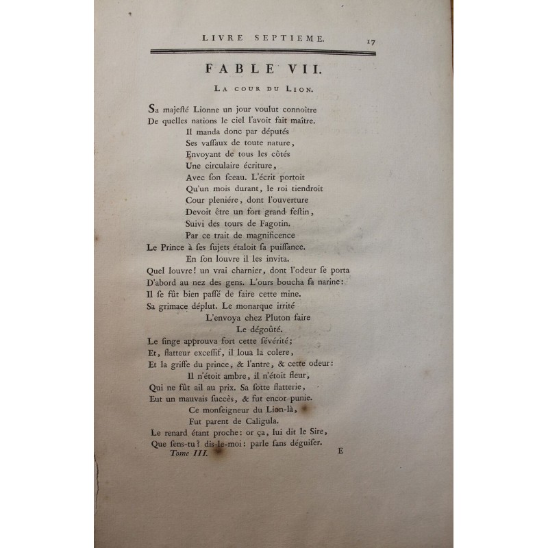 Fables de la Fontaine 1783 LA COUR DU LION Fable CXXXI