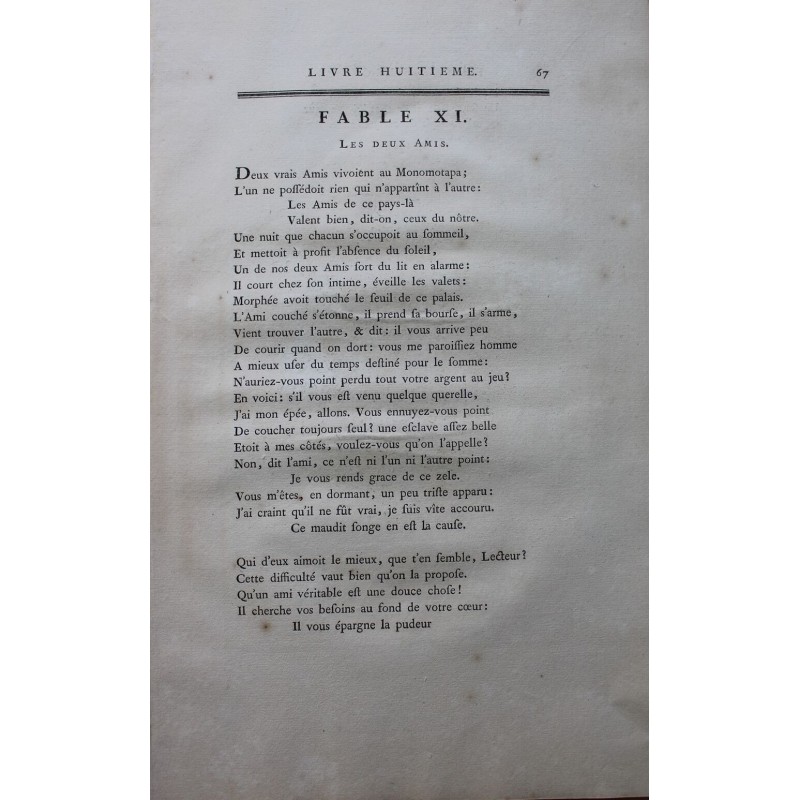 Fables de la Fontaine 1783 LES DEUX AMIS Fable CLIII
